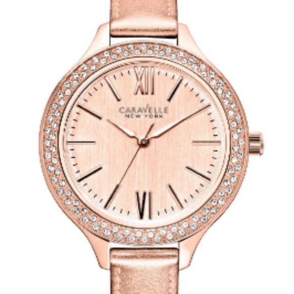 Caravelle New York by Bulova Women's Rose Gold Metallic Leather Strap Watch - Picture 1 of 6